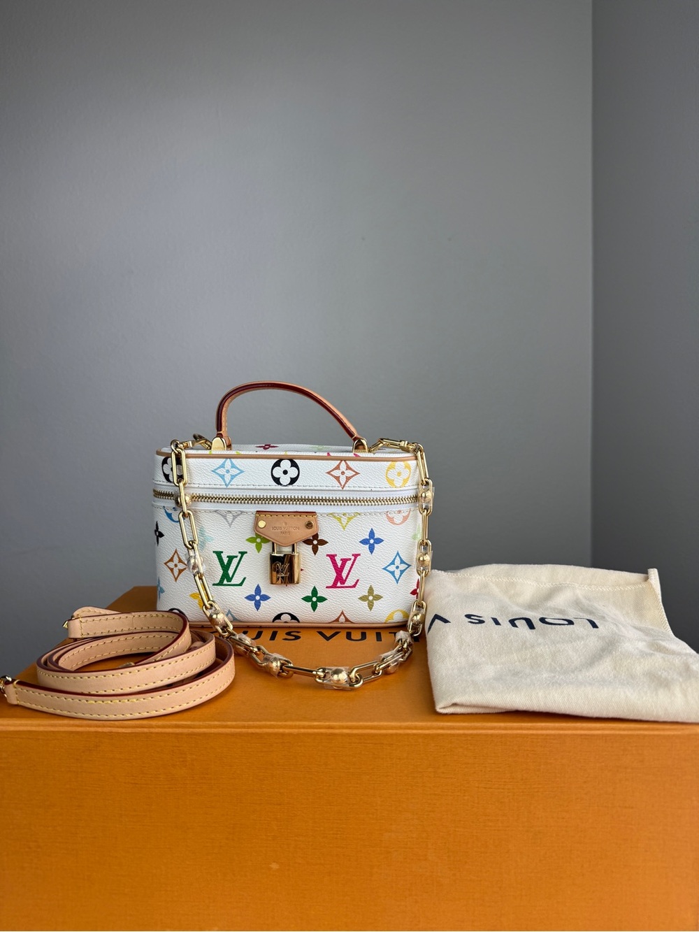 Louis Vuitton Limited  White Multicolor Monogram Vanity Case Bag